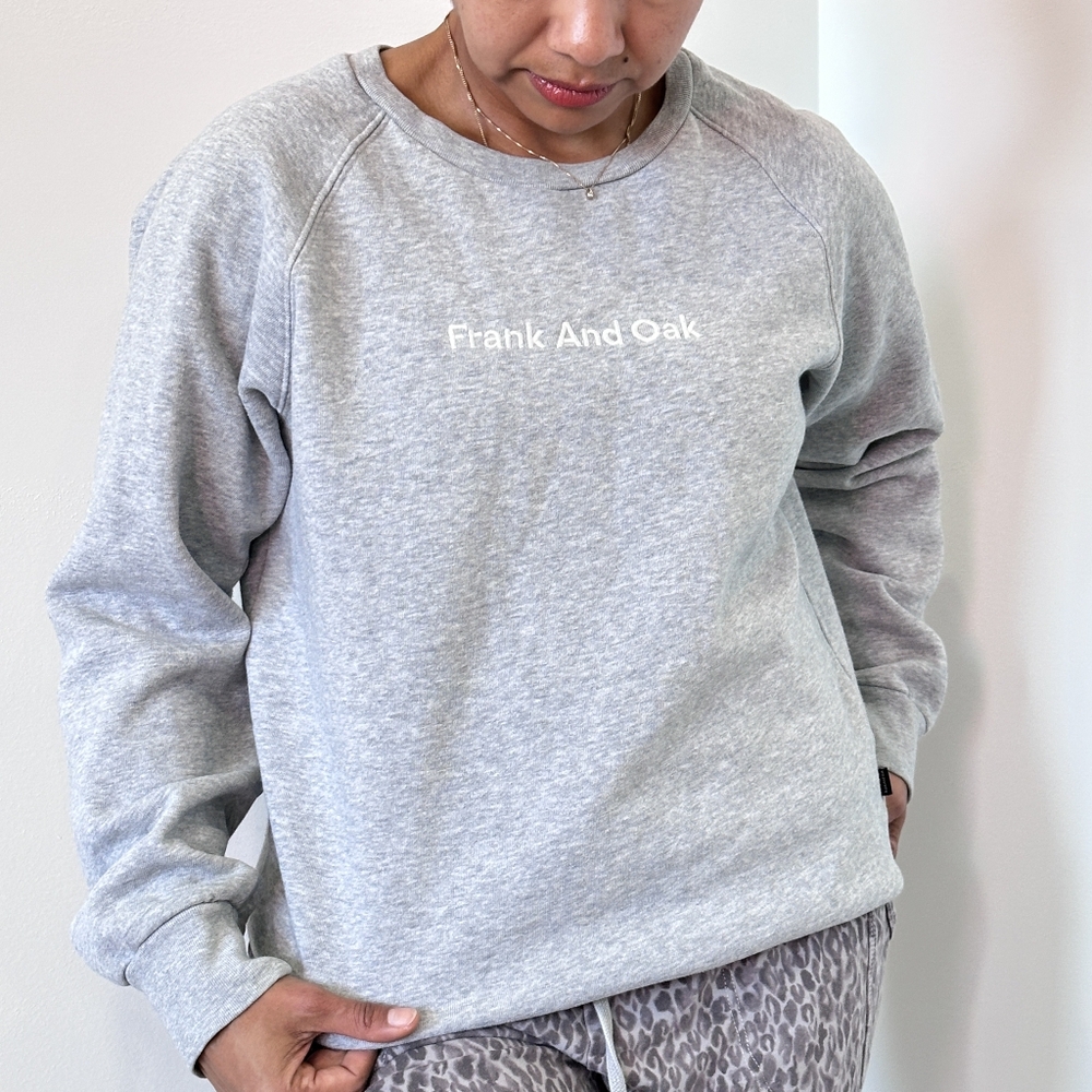 ​Frank & Oak Minimalist Comfy Loungewear Grey Logo Pullover Oversized Streetwear
